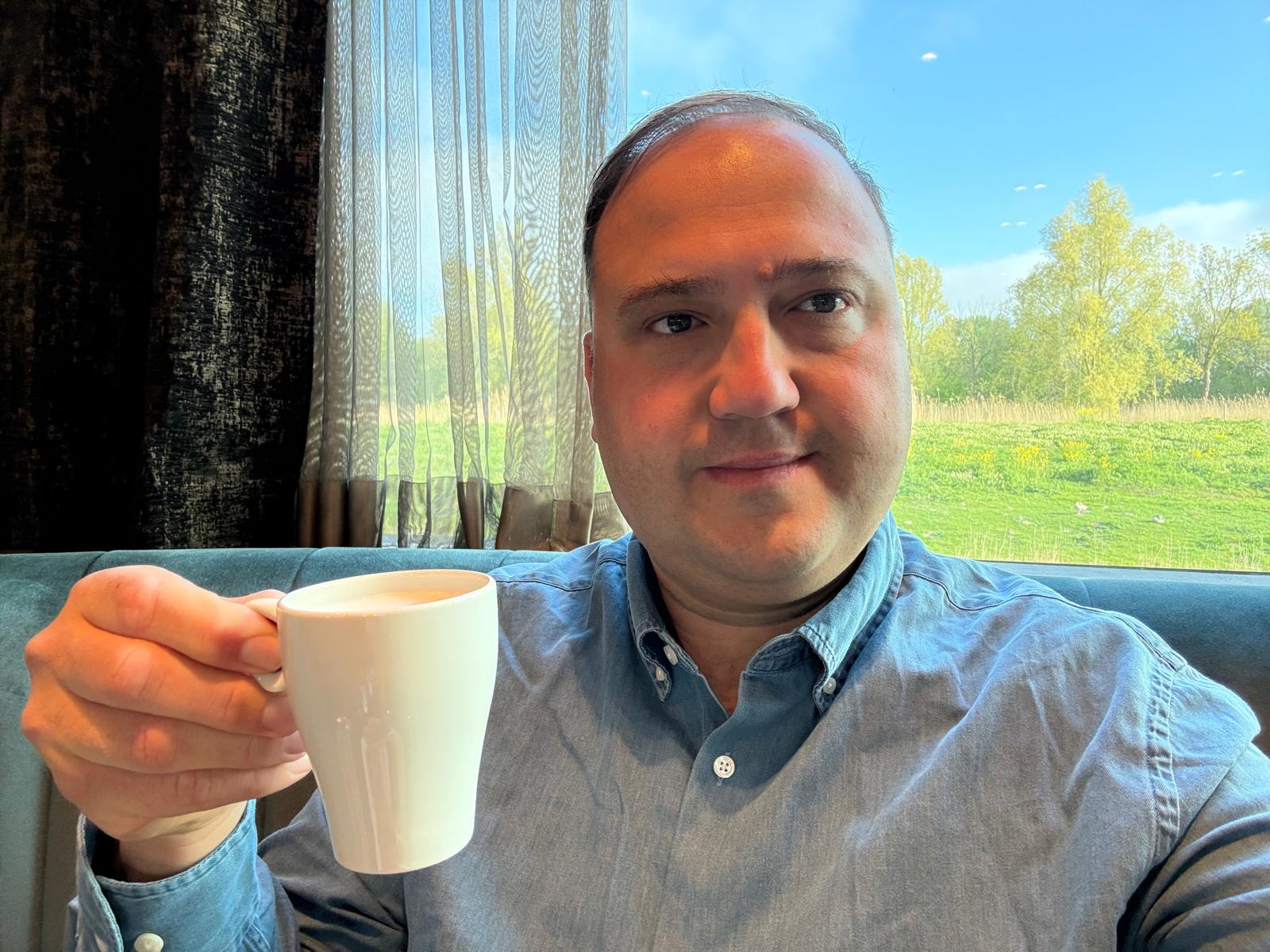 Andrea Angella having a coffee