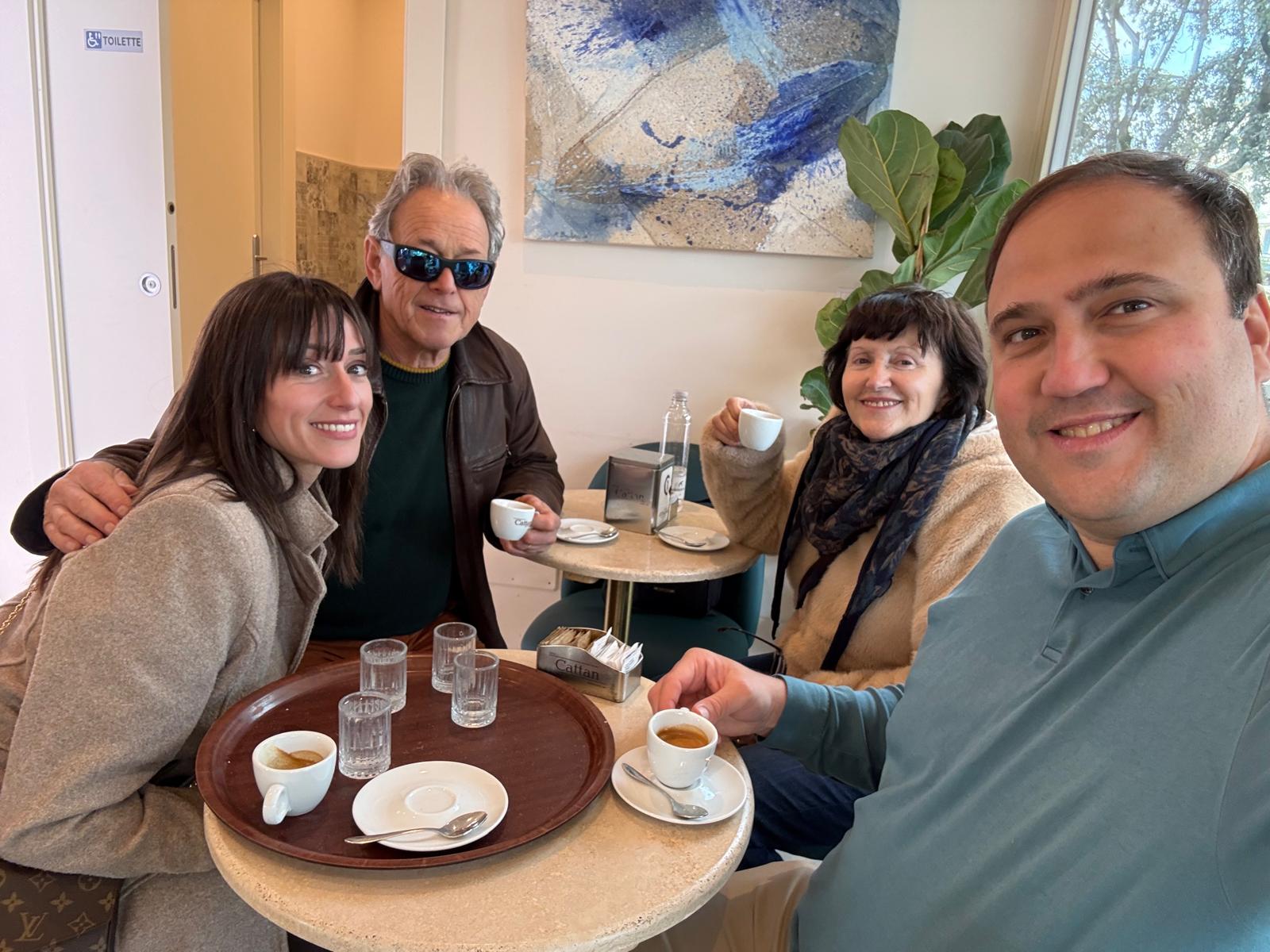 Andrea Angella sharing coffee with family