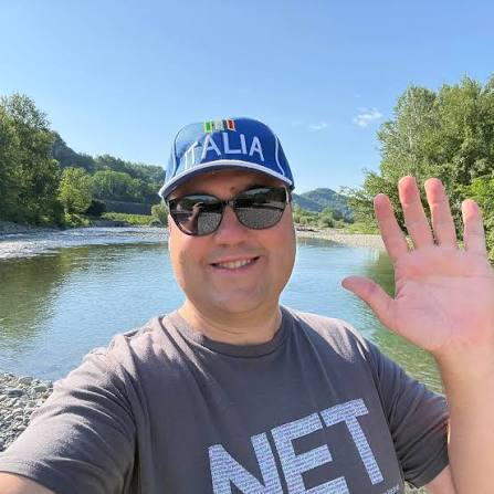 Andrea Angella by a river in Lunigiana, Italy