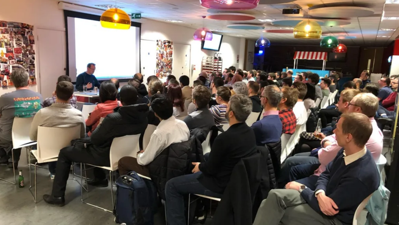A packed room at a .NET Cambridge user group meetup